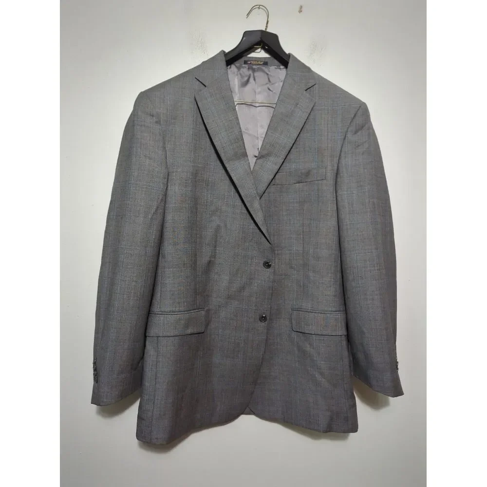Hart Schaffner Marx Gold Trumpeter Men Gray Glen Plaid Worsted Wool Suit 48L 42W